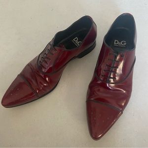 D&G Dolce & Gabbana Red Patent Leather Lace up Oxfords Cap Toe